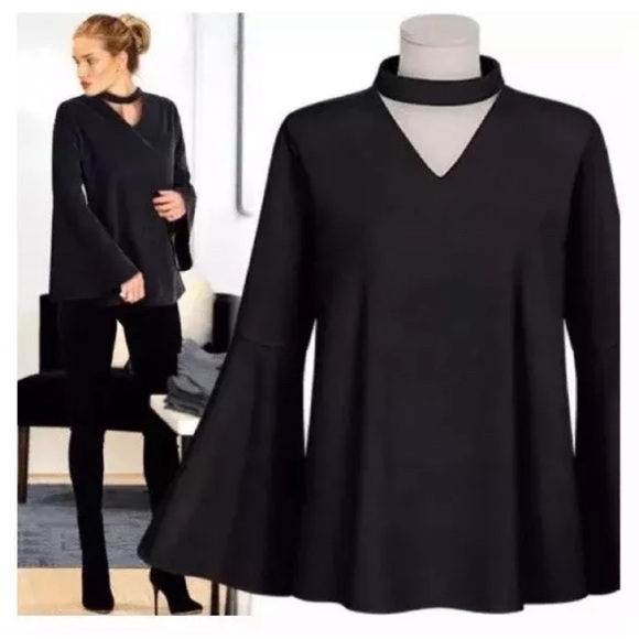 Zara Tops - ZARA Black Bell Flare Sleeves Choker Swing Top